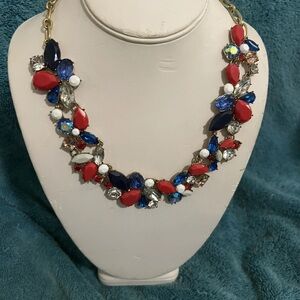 J. Crew Red, White, and Blue Patriotic Gemstone Statement Necklace